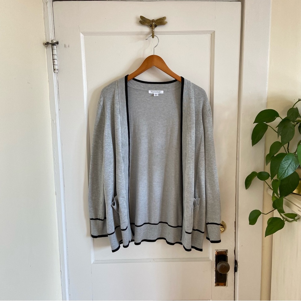 99 Jane Street Gray with Black Trim Librarian Minimalist Capsule Cardigan XL